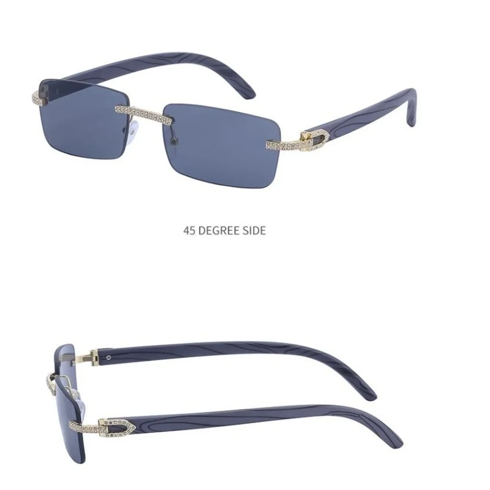 Rhinestone Rimless Sunglasses Men's Luxury Designer Fashion Shades Cholo Black‎